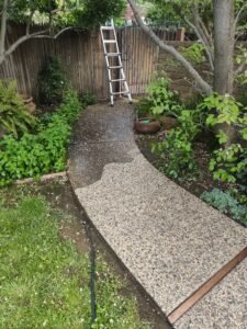 Half-cleaned dirty stone path